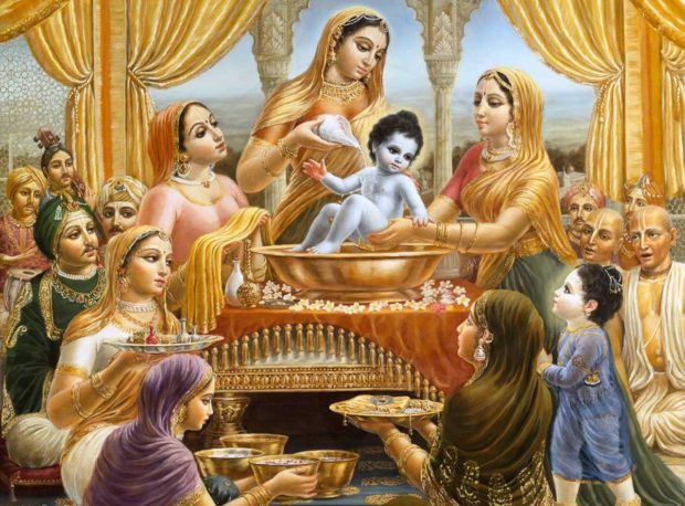 Mother Yashoda bathes Krishna